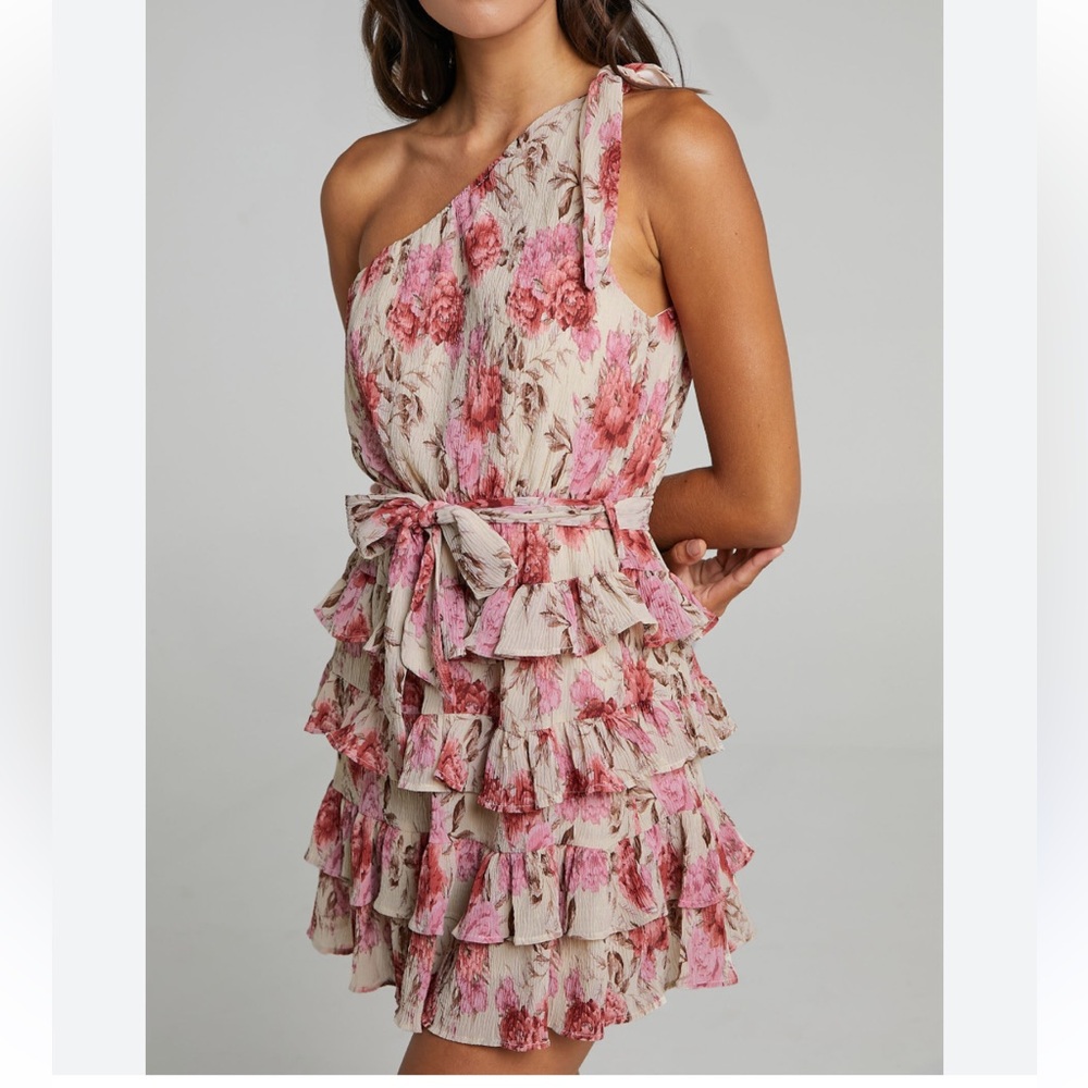 Floral One-Shoulder Ruffle Dress